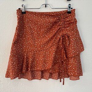 🍂 Rust Floral Ruffle Wrap Skirt – Size M / 6 (SHEIN)